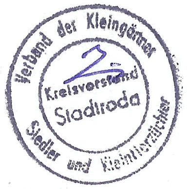 Siegel Verband der Klieingärtner, Siedler und Kleintierzüchter, Kreisverband Stadtroda 1983. 